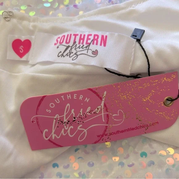 Southern Fried Chics white with multi sequins mini dress NWT  - size S - Picture 3 of 5